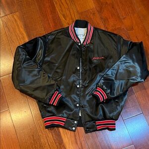 Swingster Y2K black Satin Bomber Jacket SNAP-ON Tools SzL